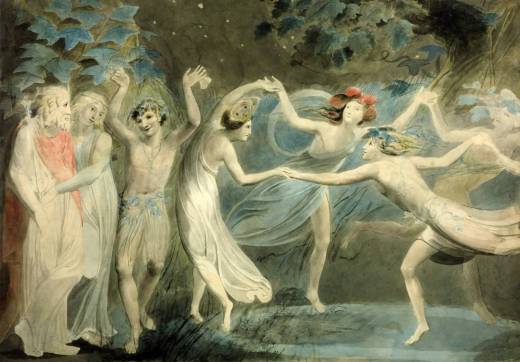 Oberon, Titania and Puck with Fairies Dancing circa 1786 William Blake 1757-1827 Presented by Alfred A. de Pass in memory of his wife Ethel 1910 http://www.tate.org.uk/art/work/N02686